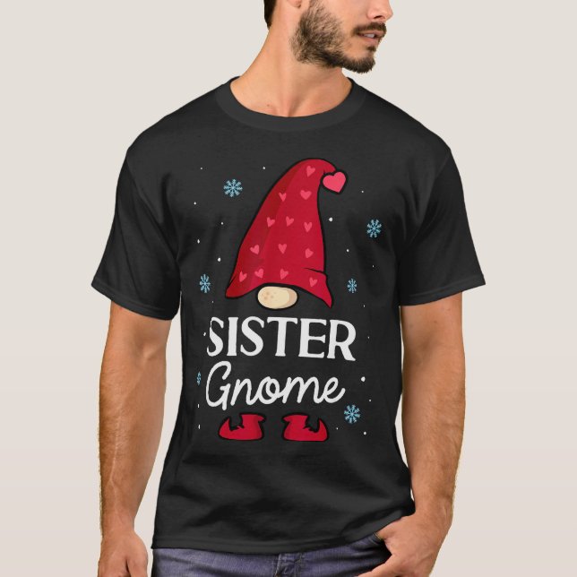 Christmas Sister Gnome Dwarf Garden Gnome Family  T-Shirt (Front)