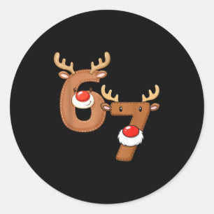 Christmas Six Seven 6 7 Meme Reindeer Boys Girls M Classic Round Sticker