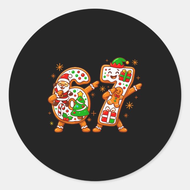 Christmas Six Seven Dabbing Cool Meme 67 Xmas Dab  Classic Round Sticker (Front)