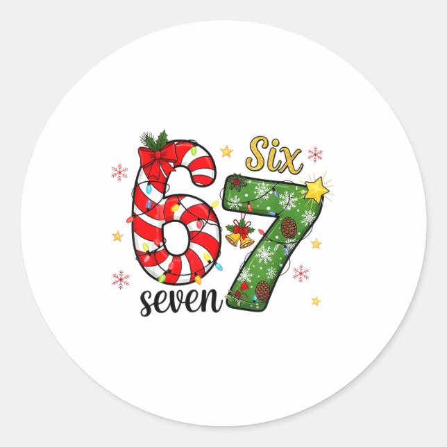 Christmas Six Seven Funny Trendy 6 7 Viral Meme  Classic Round Sticker (Front)