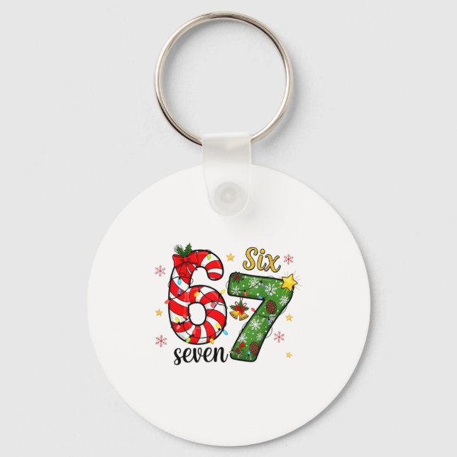 Christmas Six Seven Funny Trendy 6 7 Viral Meme  Keychain (Front)