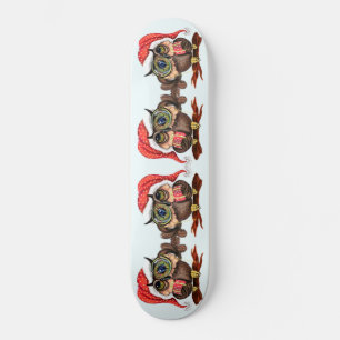 Christmas Skateboard Baby Owl In Hat and Gift