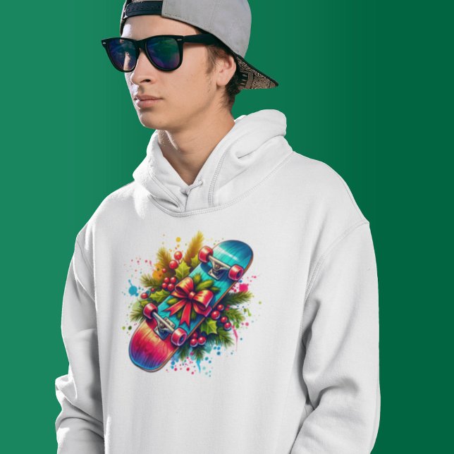 Christmas Skateboard Red Bow Pine Branches Hoodie (Creator Uploaded)