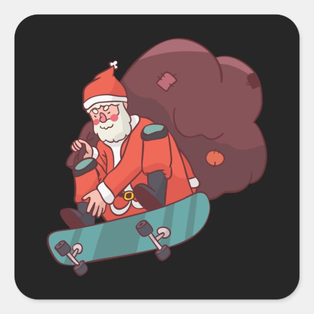 Christmas skateboarding Santa Square Sticker (Front)