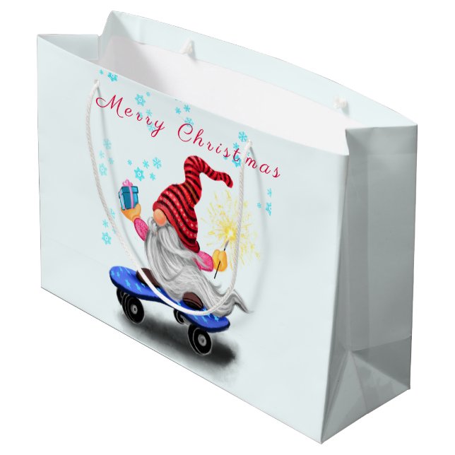 Christmas Skater Gnome Gift Bag (Back Angled)