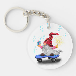 Christmas Skater Gnome with Gift Keychain
