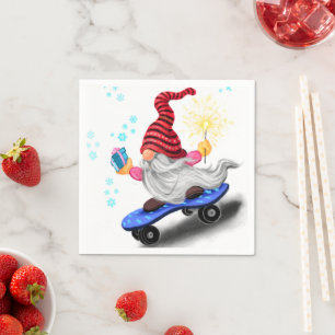 Christmas Skater Gnome with Gift Napkins