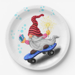 Christmas Skater Gnome with Gift Paper Plates
