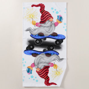 Christmas Skater Gnomes with Gift Beach Towel
