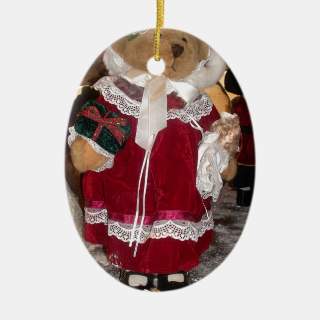 Christmas Skater Teddy Bear Collection. Ceramic Ornament (Front)