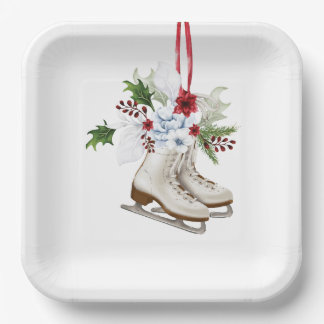 Christmas skating shoes with flowers and leaves paper plate