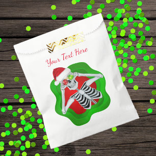 Christmas Skeleton Bright Red Green Hat Funny Favour Bag