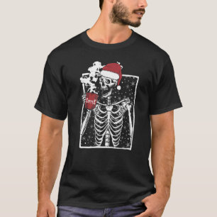 Christmas Skeleton Drinking Coffee Festive Holiday T-Shirt