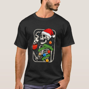 Christmas Skeleton Drinking Coffee Lover Lights Xm T-Shirt