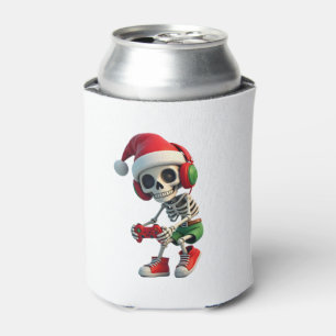 Christmas skeleton Gamer Pajamas xmas skull gaming Can Cooler
