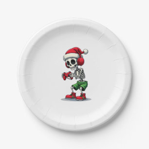 Christmas skeleton Gamer Pajamas xmas skull gaming Paper Plate