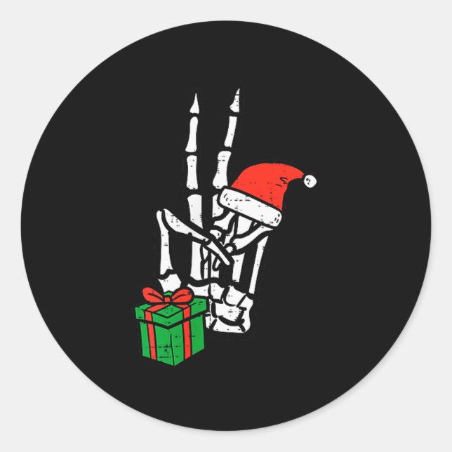 Christmas Skeleton Hand Peace Cket Xmas Men Women  Classic Round Sticker (Front)