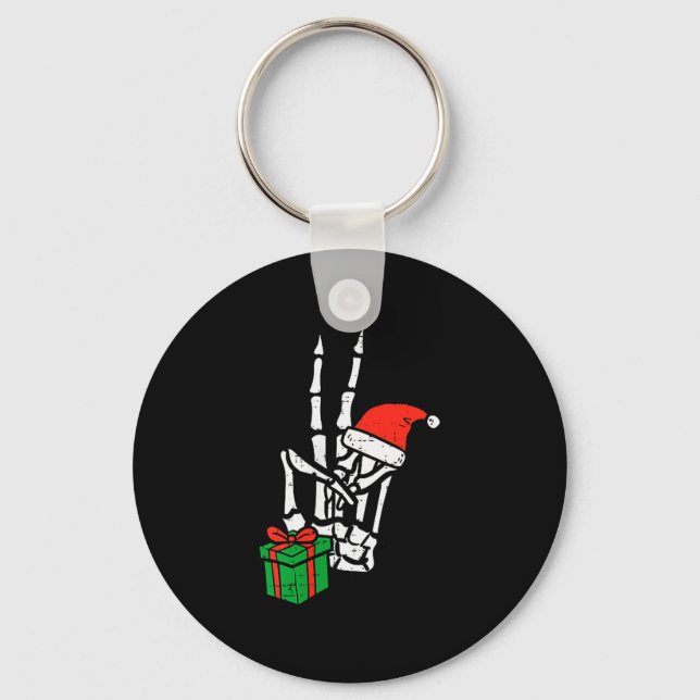 Christmas Skeleton Hand Peace Cket Xmas Men Women  Keychain (Front)