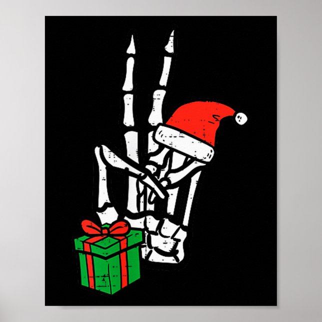 Christmas Skeleton Hand Peace Cket Xmas Men Women  Poster (Front)