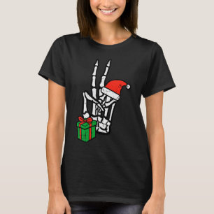 Christmas Skeleton Hand Peace Cket Xmas Men Women  T-Shirt
