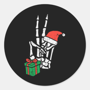Christmas Skeleton Hand Peace Pocket Xmas Men Wome Classic Round Sticker
