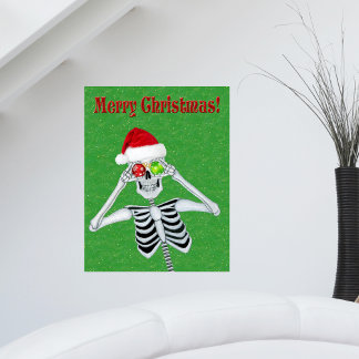 Christmas Skeleton Hat Ornaments Green Gold flecks Poster