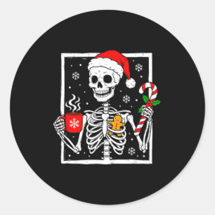 Christmas Skeleton Hat Santa Coffee Candy Cane Xma Classic Round Sticker