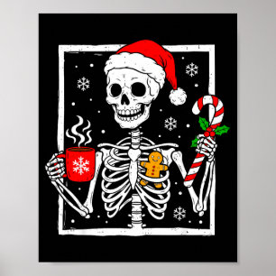 Christmas Skeleton Hat Santa Coffee Candy Cane Xma Poster