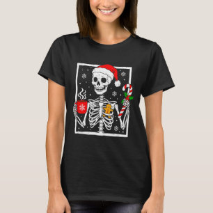 Christmas Skeleton Hat Santa Coffee Candy Cane Xma T-Shirt
