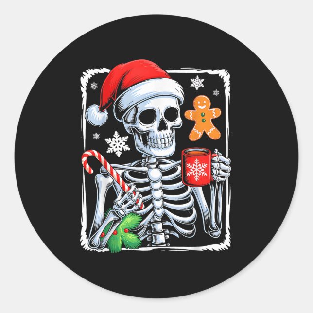 Christmas Skeleton Hot Chocolate Funny Xmas Men Wo Classic Round Sticker (Front)