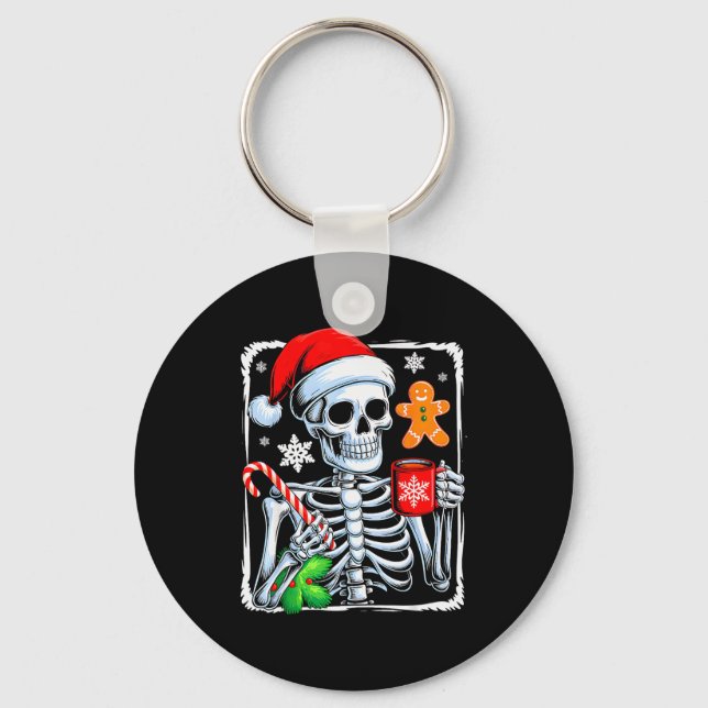 Christmas Skeleton Hot Chocolate Funny Xmas Men Wo Keychain (Front)