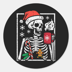Christmas Skeleton Hot Chocolate Xmas Men Women Ki Classic Round Sticker