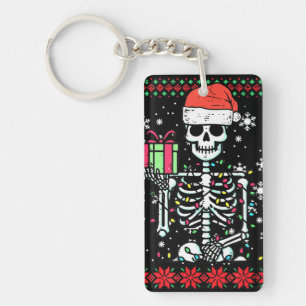 Christmas Skeleton I Prefer Halloween Ugly Xmas Keychain