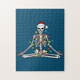 Christmas Skeleton Meditating Funny Holiday Jigsaw Puzzle