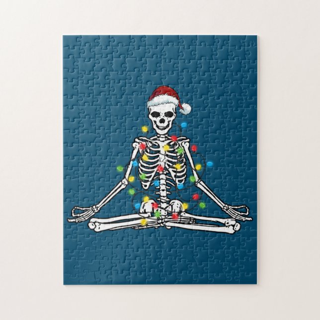 Christmas Skeleton Meditating Funny Holiday Jigsaw Puzzle (Vertical)
