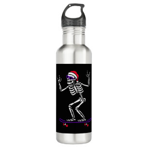 CHRISTMAS SKELETON ON SKATEBOARD FUNNY XMAS   710 ML WATER BOTTLE