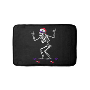 CHRISTMAS SKELETON ON SKATEBOARD FUNNY XMAS BATH MAT