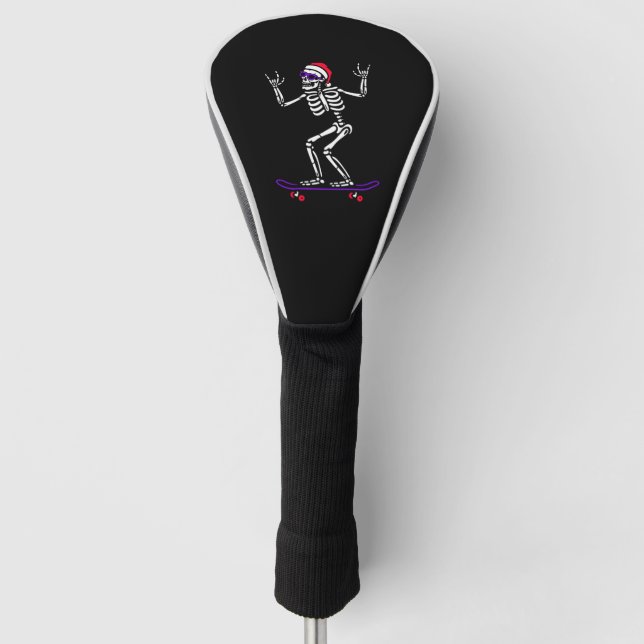 CHRISTMAS SKELETON ON SKATEBOARD FUNNY XMAS   GOLF HEAD COVER (Front)