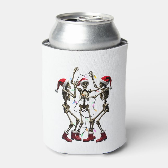 Christmas Skeleton Santa Dancing Lights (1) Can Cooler (Can Front)