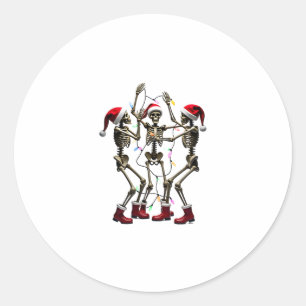 Christmas Skeleton Santa Dancing Lights (1) Classic Round Sticker