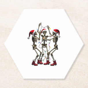 Christmas Skeleton Santa Dancing Lights (1) Paper Coaster