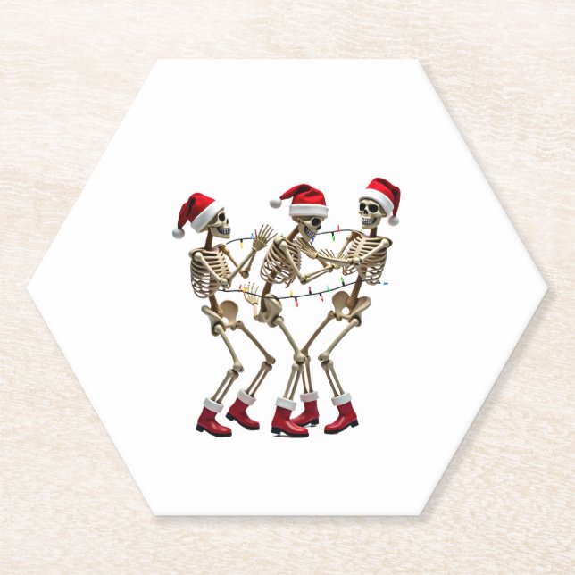 Christmas Skeleton Santa Dancing Lights (2) Paper Coaster (Front)