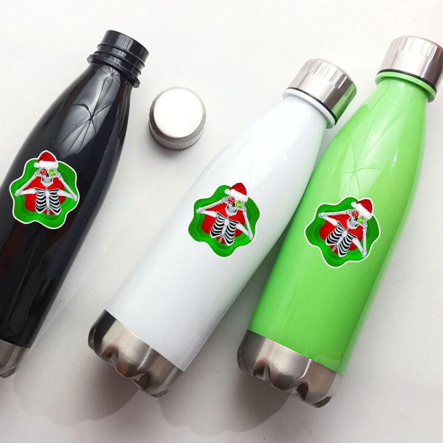 Christmas Skeleton Santa Hat Ornaments Green Red (Fun skeleton vinyl stickers for Christmas.)