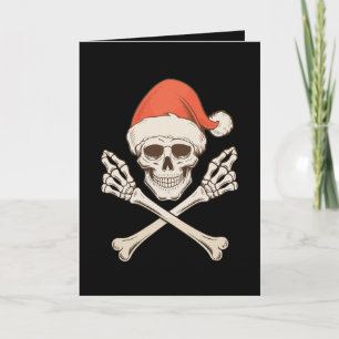 Christmas Skeleton Skull Santa Hat Xmas Holiday Card