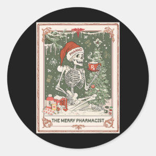 Christmas Skeleton Tarot Card The Merry Pharmacist Classic Round Sticker