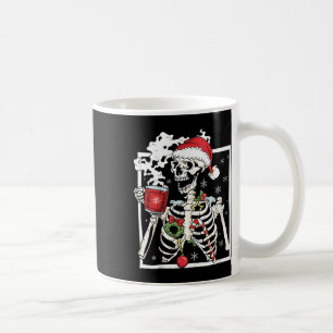 Christmas Skeleton With Smiling Skull Drinking Cof Coffee Mug