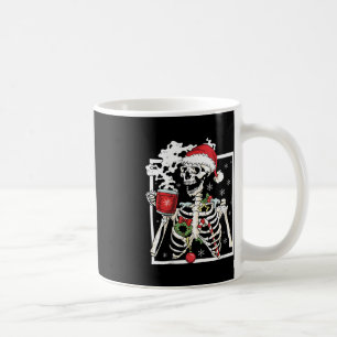 Christmas Skeleton With Smiling Skull Drinking Cof Coffee Mug