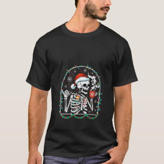 Christmas Skeleton With Smiling Skull Drinking Cof T-Shirt