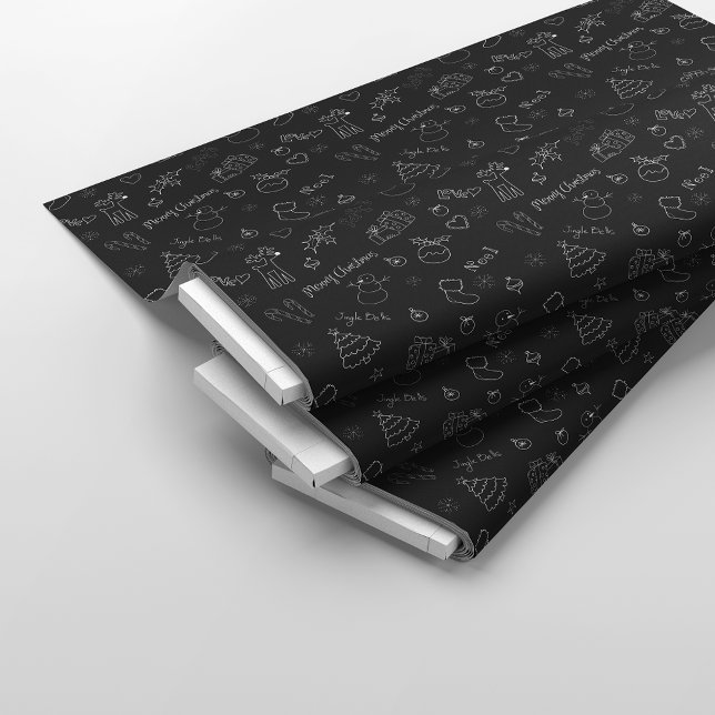 Christmas Sketch Doodles Black Fabric (Creator Uploaded)