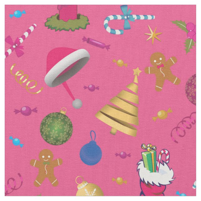 Christmas Sketch Seamless Pattern Fabric (Close Up)